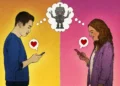 Person using AI chatbot while chatting on a dating application - AP Illustration / Peter Hamlin