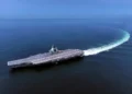 China's Fujian aircraft carrier transiting the Taiwan Strait - Ding Ziyu/Xinhua via AP