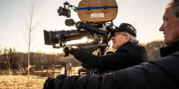 Steven Spielberg on the set of Disclosure Day - Niko Tavernise/Universal Pictures and Amblin Entertainment via AP