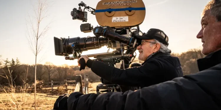 Steven Spielberg on the set of Disclosure Day - Niko Tavernise/Universal Pictures and Amblin Entertainment via AP
