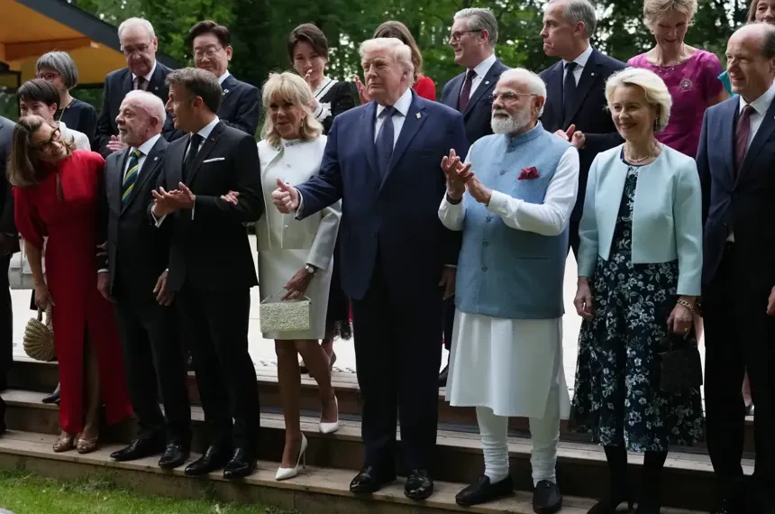 Donald Trump speaks during G7 summit discussions in France - AP Photo/Julia Demaree Nikhinson