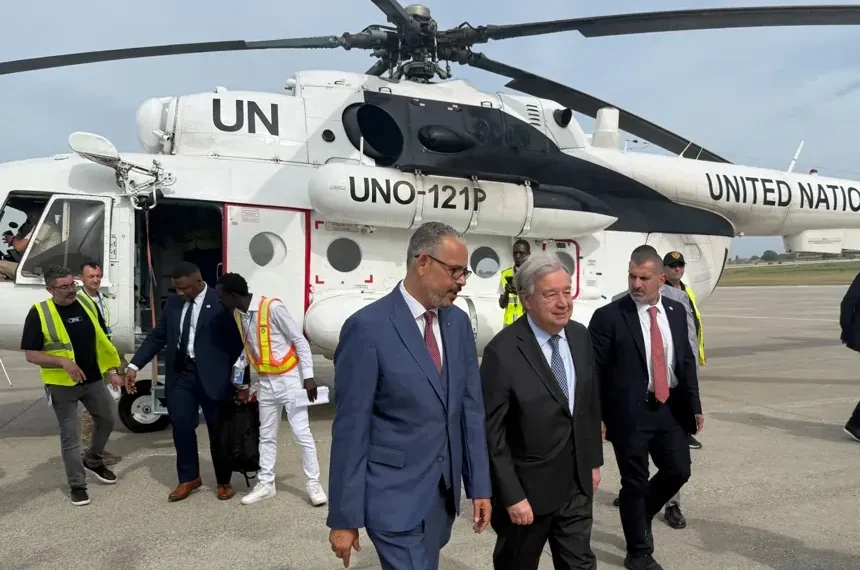 António Guterres visits displaced families in Port-au-Prince Haiti - AP Photo/Danica Coto