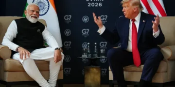 Donald Trump and Narendra Modi meet during G7 summit - AP Photo/Jlia Demaree Nikhinson