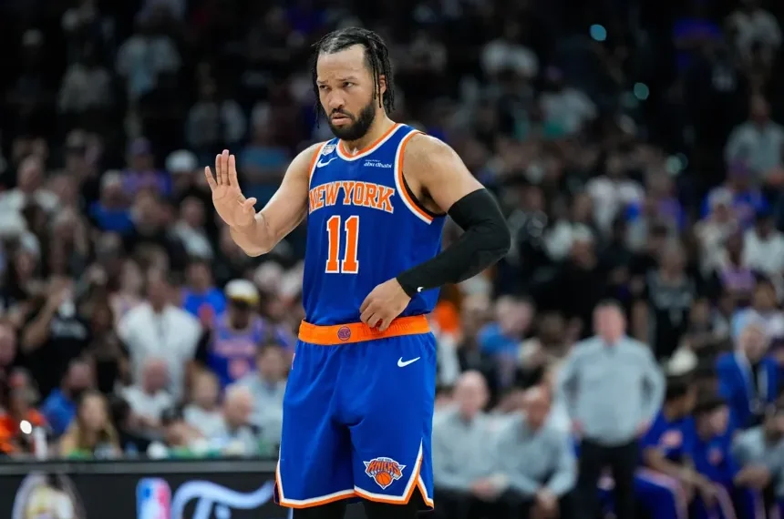 Jalen Brunson celebrates after Knicks clinch NBA championship - AP Photo/Ross D. Franklin