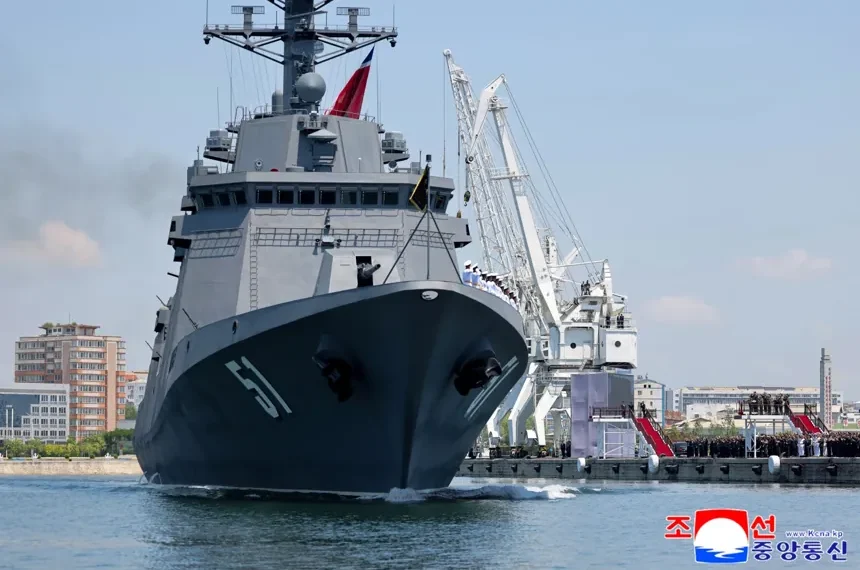 North Korea's Choe Hyon destroyer during naval commissioning ceremony - Korean Central Agency/Korea News Service via AP
