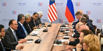 Vladimir Putin meets ASEAN leaders during summit in Kazan - Sergei Bobylev/Sputnik, Kremlin Pool Photo via AP