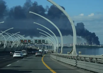 Smoke rises above St. Petersburg after drone strike - AP Photo