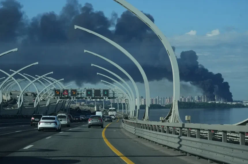 Smoke rises above St. Petersburg after drone strike - AP Photo