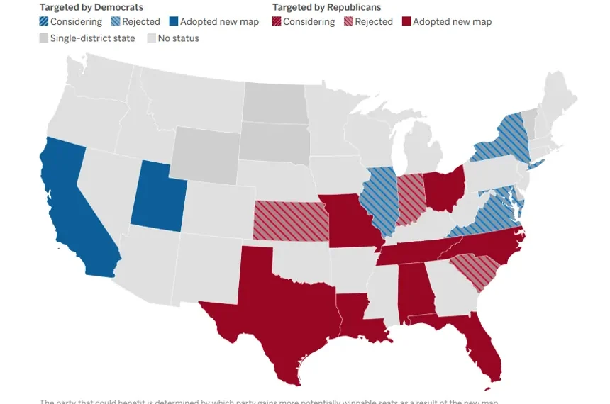 Congressional district maps shape 2026 House election battle - Source: AP / Graphic: Maya Sweedler