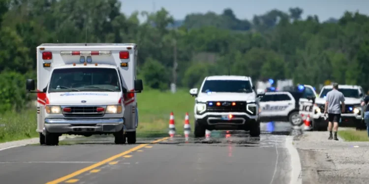 Crash investigation at Missouri skydiving airport site - AP Photo/Reed Hoffman