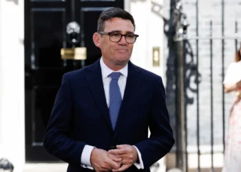 Andy Burnham arrives outside 10 Downing Street in London after becoming the United Kingdom's prime minister.