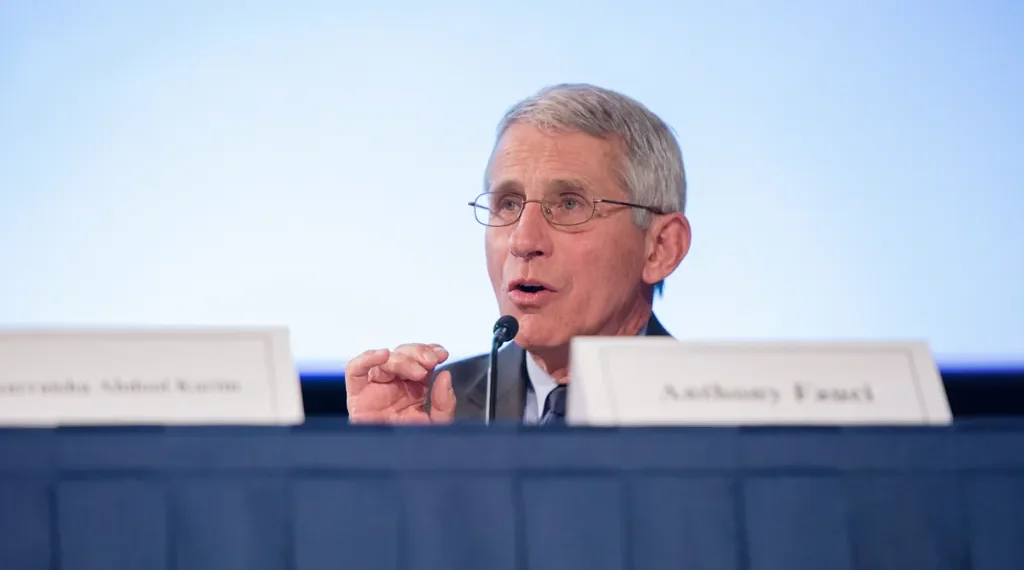 Dr. Anthony Fauci speaks during the Fogarty International Center's 50th anniversary symposium at the National Institutes of Health in Bethesda, Maryland.