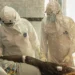Healthcare workers at an Ebola treatment center during Congo clinical trial - AP Photo/Moses Sawasawa, File
