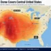 Map showing the dangerous heat dome covering the central United States, highlighting heat advisory areas, temperature anomalies, and affected regions.