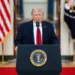 President Donald Trump delivers a televised address to the nation from the Cross Hall of the White House on April 1, 2026.