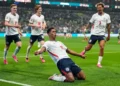 England celebrates after defeating Mexico in the World Cup at Estadio Azteca. - AP Photo/Natacha Pisarenko