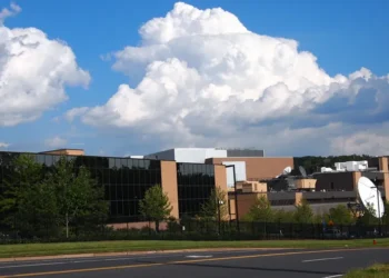 Exterior view of ESPN headquarters in Bristol, Connecticut, home to the sports media company's main campus.
