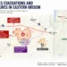 Map showing the Fox Fire in eastern Oregon, highlighting wildfire perimeters, evacuation zones, Interstate 84 closures, nearby communities, and surrounding road network.
