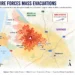 Editorial map showing the Gironde wildfire in southwestern France, including active fire perimeters, evacuation zones, smoke direction, and communities affected near Bordeaux.