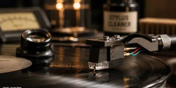 Audio-Technica MicroLine stylus examined during stylus wear study under magnification - Image Graphic/JournosNews (File)