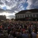 Protesters gather outside Sándor Palace in Budapest over plans to remove Hungary's president. - Tibor lilyes/MTI via AP