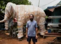 Robotic elephant displayed at a Hindu temple in Kerala, India. - AP Photo/Aijaz Rahi