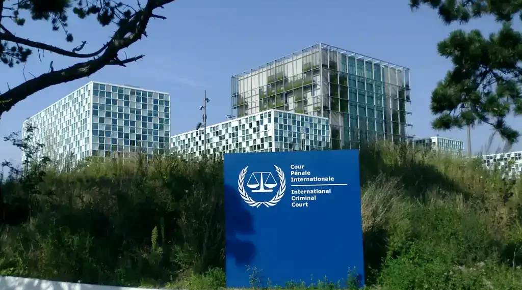 Exterior view of the International Criminal Court building in The Hague, Netherlands, headquarters of the ICC and a center for international criminal justice.