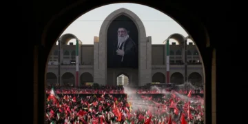 Iranian officials attend Ayatollah Ali Khamenei funeral prayers in Tehran. - AP Photo/Altaf Qadri