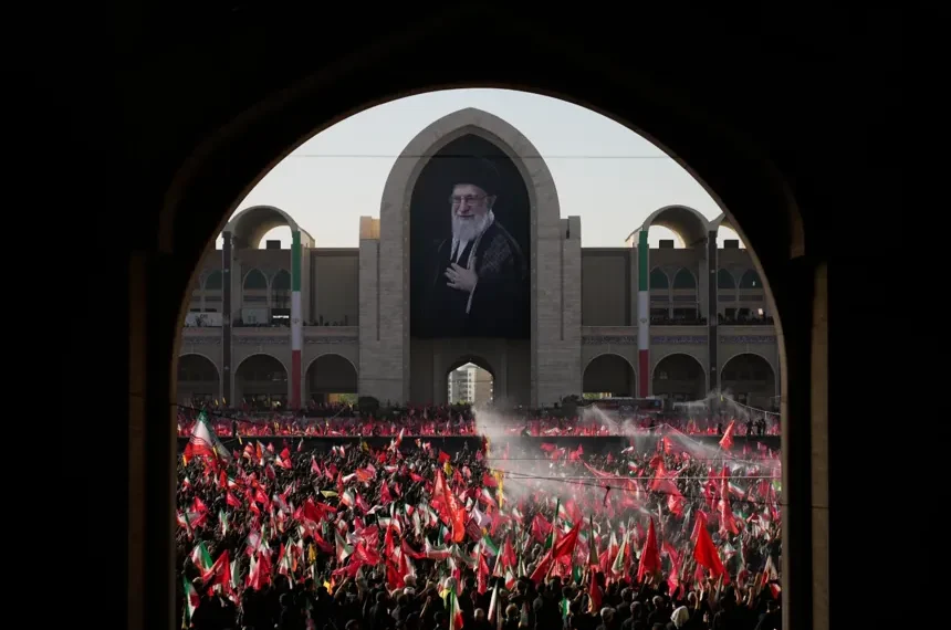 Iranian officials attend Ayatollah Ali Khamenei funeral prayers in Tehran. - AP Photo/Altaf Qadri