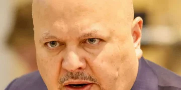 Portrait of International Criminal Court Prosecutor Karim Khan during a meeting in Brussels in 2022.