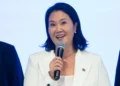 Keiko Fujimori speaks during a public statement in Peru while addressing reporters and supporters during a media appearance.