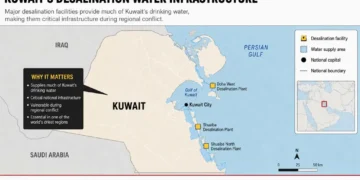 Kuwait map showing major desalination facilities and water supply areas. — Graphic: JournosNews (File)