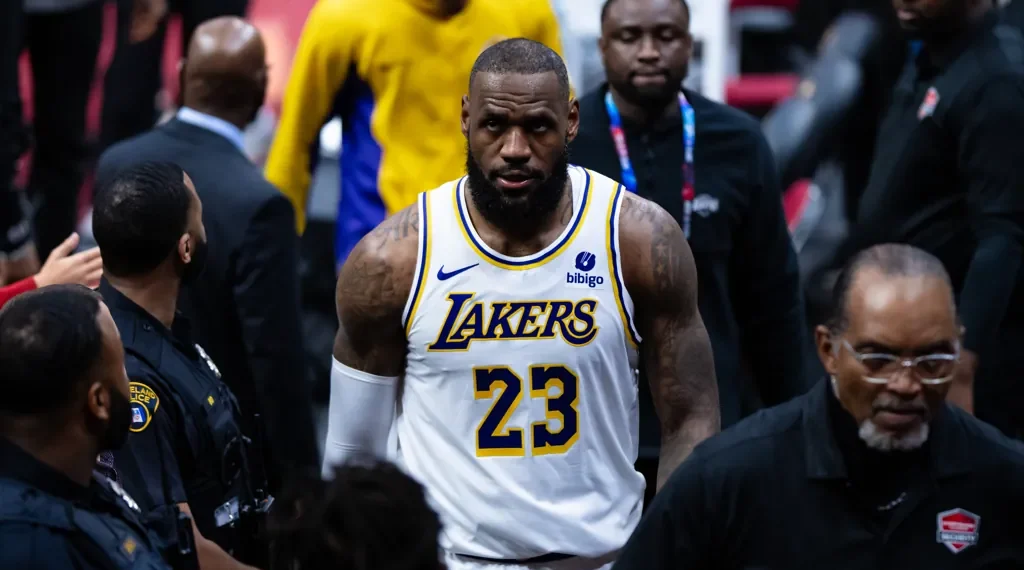 LeBron James of the Los Angeles Lakers during an NBA game against the Cleveland Cavaliers in Cleveland.