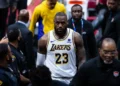 LeBron James of the Los Angeles Lakers during an NBA game against the Cleveland Cavaliers in Cleveland.