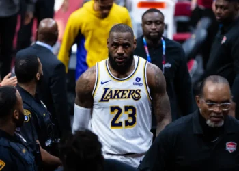 LeBron James of the Los Angeles Lakers during an NBA game against the Cleveland Cavaliers in Cleveland.