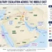 JournosNews regional map showing missile launches, interceptions, airstrikes, strategic shipping routes, and security hotspots across Iran, Iraq, Jordan, the Red Sea, and the Strait of Hormuz.