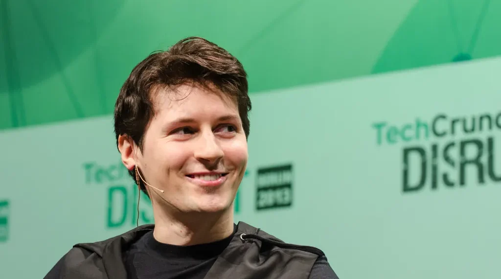 Pavel Durov speaks on stage during TechCrunch Disrupt Europe 2013 in Berlin, Germany, while participating in a conference session.