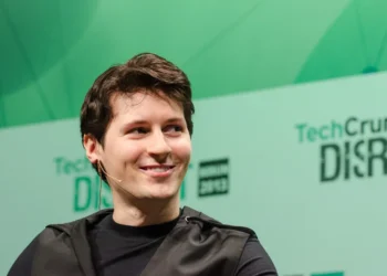 Pavel Durov speaks on stage during TechCrunch Disrupt Europe 2013 in Berlin, Germany, while participating in a conference session.