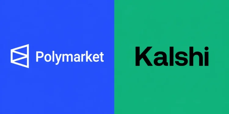 Mobile screenshot displaying the Polymarket and Kalshi app logos side by side on a smartphone screen.