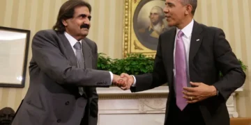 Former Qatar emir Sheikh Hamad bin Khalifa Al Thani during a public appearance - AP Photo/Pablo Martinez monsivais, File