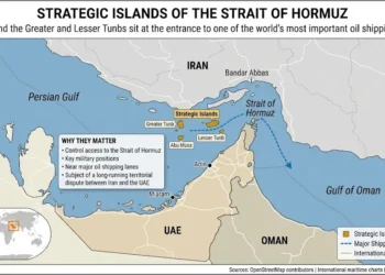 Map showing the strategic islands near the Strait of Hormuz and major shipping routes. — Graphic: JournosNews