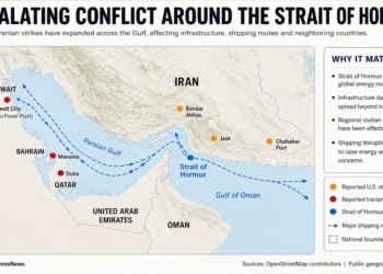 Map showing escalating conflict around the Strait of Hormuz and key regional locations. — Graphic: JournosNews (File)