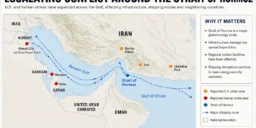 Map showing escalating conflict around the Strait of Hormuz and key regional locations. — Graphic: JournosNews (File)