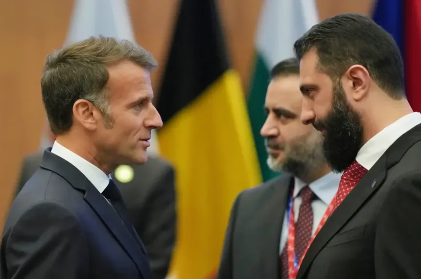 French President Emmanuel Macron arrives in Damascus for official visit. - AP Photo/Petros Karadjias, FIle