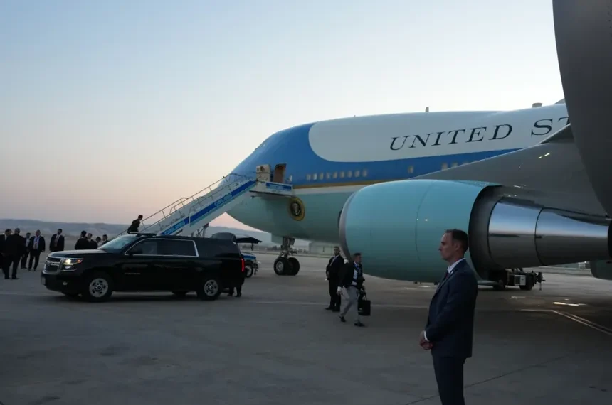 President Donald Trump boards Air Force One during return from Turkey - AP Photo/Alex Brandon