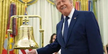 President Donald Trump marks Wall Street opening bell from the Oval Office - AP Photo/Mark Schiefelbein