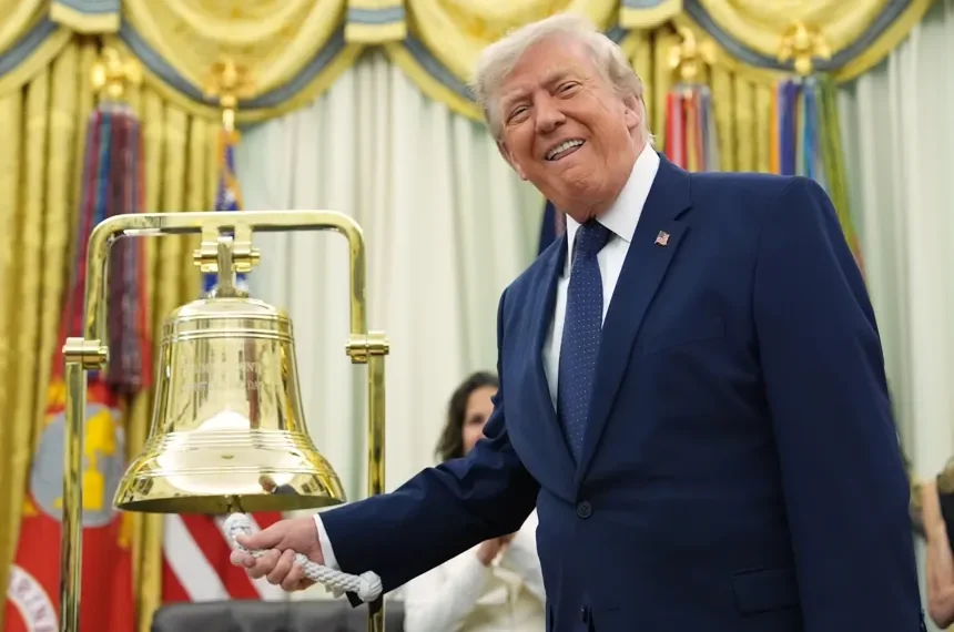 President Donald Trump marks Wall Street opening bell from the Oval Office - AP Photo/Mark Schiefelbein