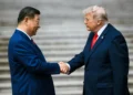 President Donald Trump and Chinese President Xi Jinping participate in a welcome ceremony at the Great Hall of the People in Beijing, China.