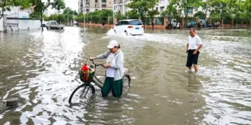 Strong winds and rain from Typhoon Bavi affect eastern China after landfall. - Jiang Han/Xinhua via AP