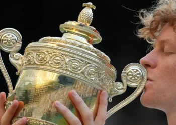 Jannik Sinner celebrates after winning the Wimbledon men's singles title. - AP Photo/Kin Cheung